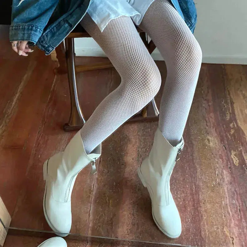 Aurora Couture White High Waist Fishnet Stockings With Breathable Nylon Mesh For Cosplay And Everyday Wear