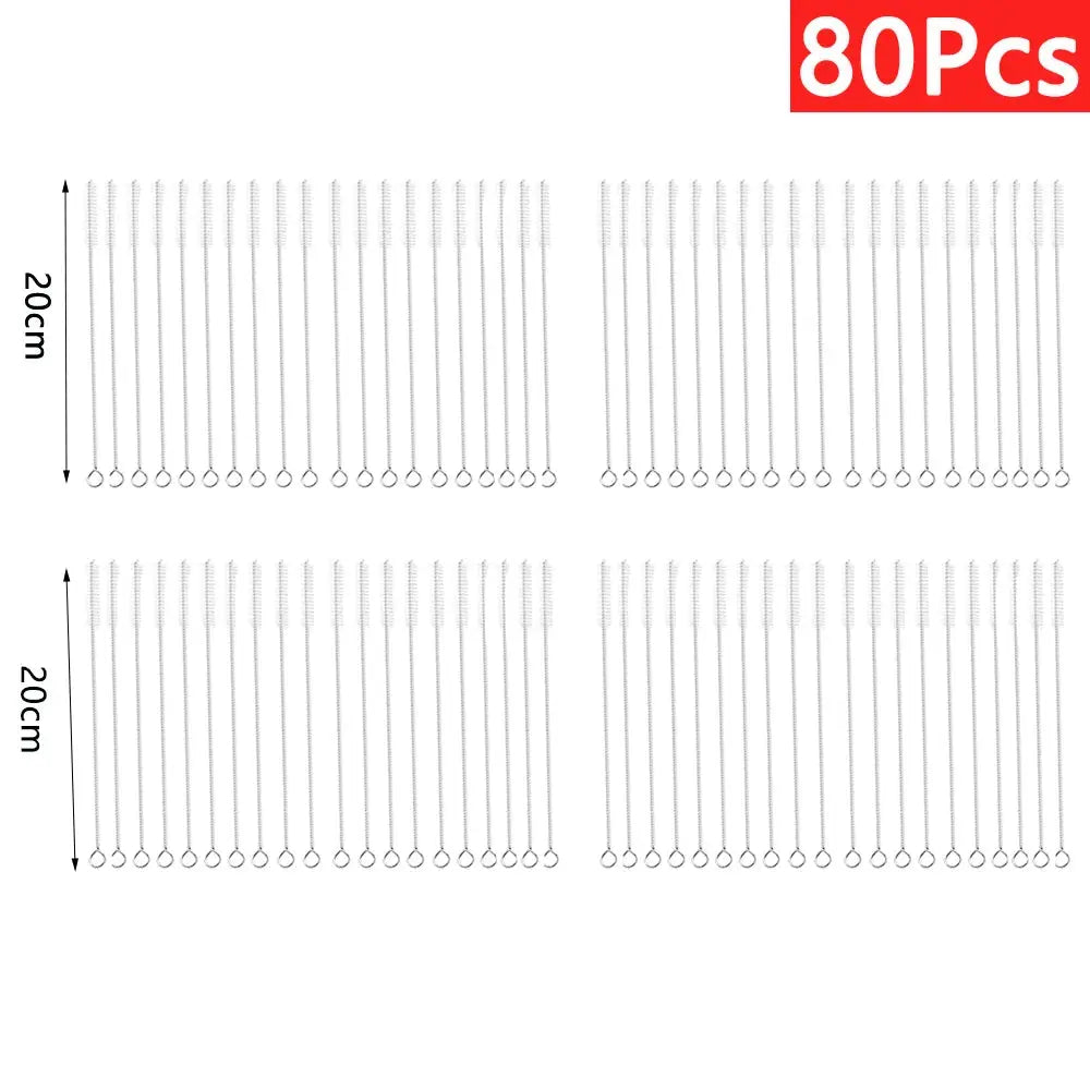 80pc stainless steel straw and pipe cleaning brush set, 20cm long brushes