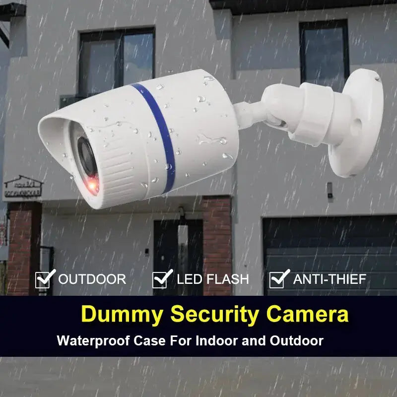 Dummy security camera by Simples Market, white outdoor LED dome mounted on a wall.