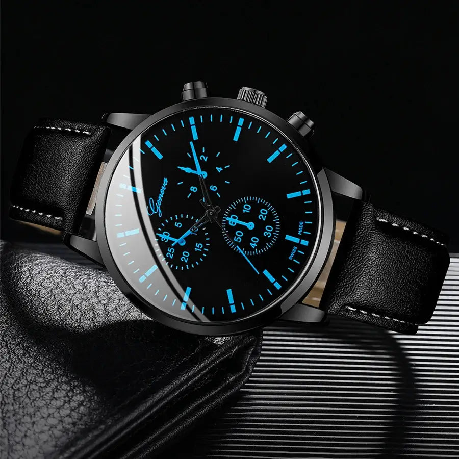 3PCS/Set Men Business Watches Casual Leather Band Analog Male's Quartz Watch Necklace Bracelet Set