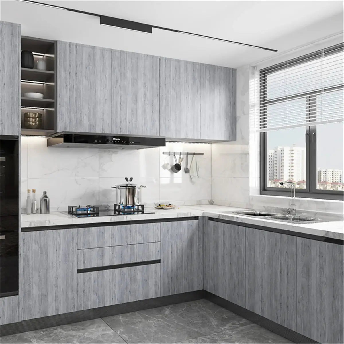 Simples Market 55cm wide waterproof self-adhesive wood grain vinyl wallpaper for cabinets