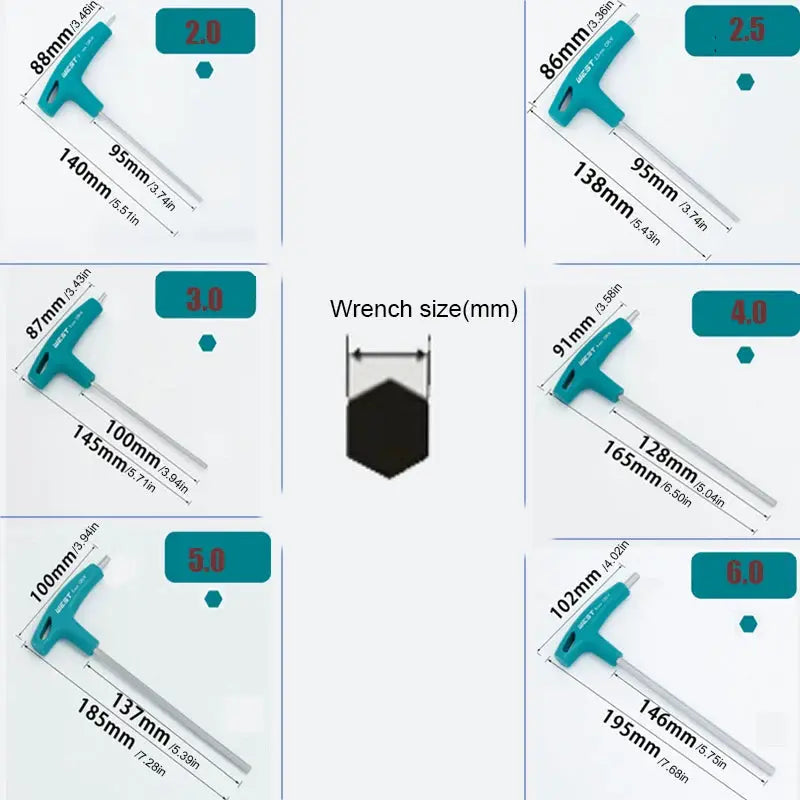 T Handle Hex Allen Key Set For Bike Repair Tools Ergonomic Grips 2mm 2.5mm 3mm 4mm 5mm 6mm 8mm