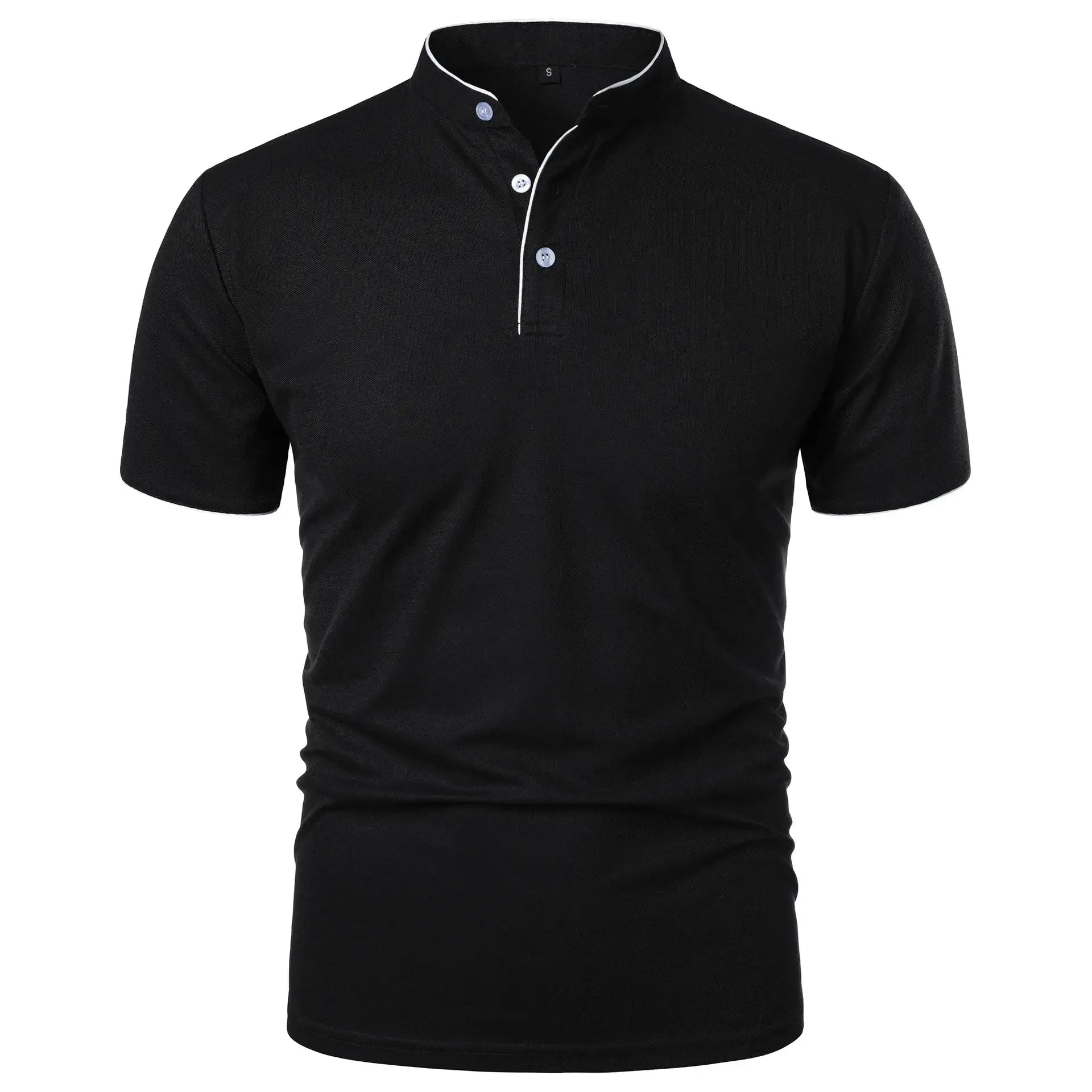 Summer Men Short Sleeve Collared Polo Shirt Breathable Solid Color Casual Loose Fit Splice Top
