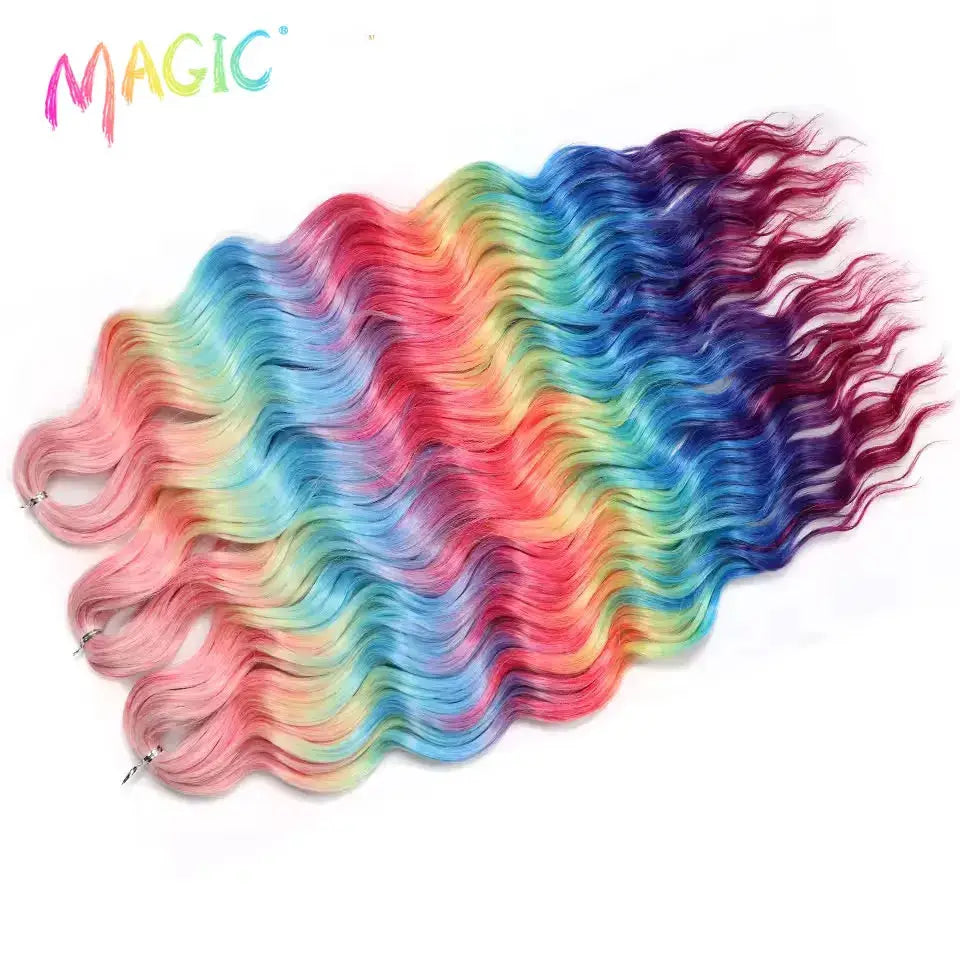 Anna synthetic hair extensions; 24in water-wave rainbow ombre crochet, 6 bundles by Simples Market