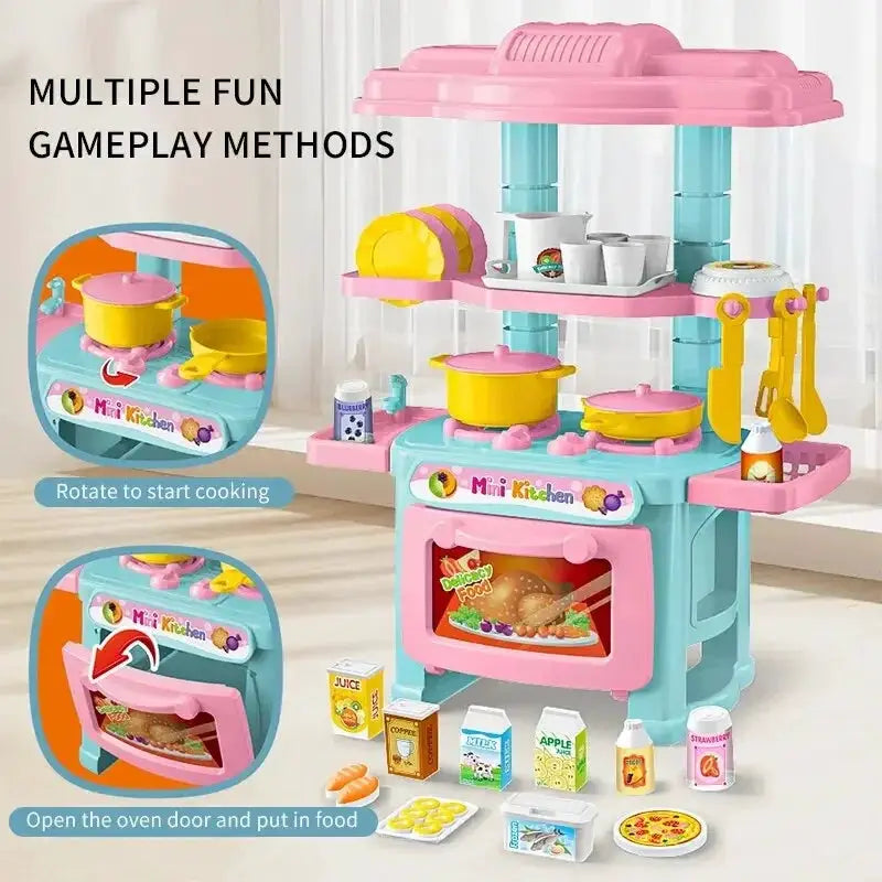 Mini Kitchen Counter Play Set Diy Simulated Cooking Toys With Food Tableware For Pretend Play Gift For Kids