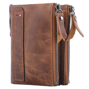 Men's brown genuine cow leather wallet with dual zip compartments, Simples Market