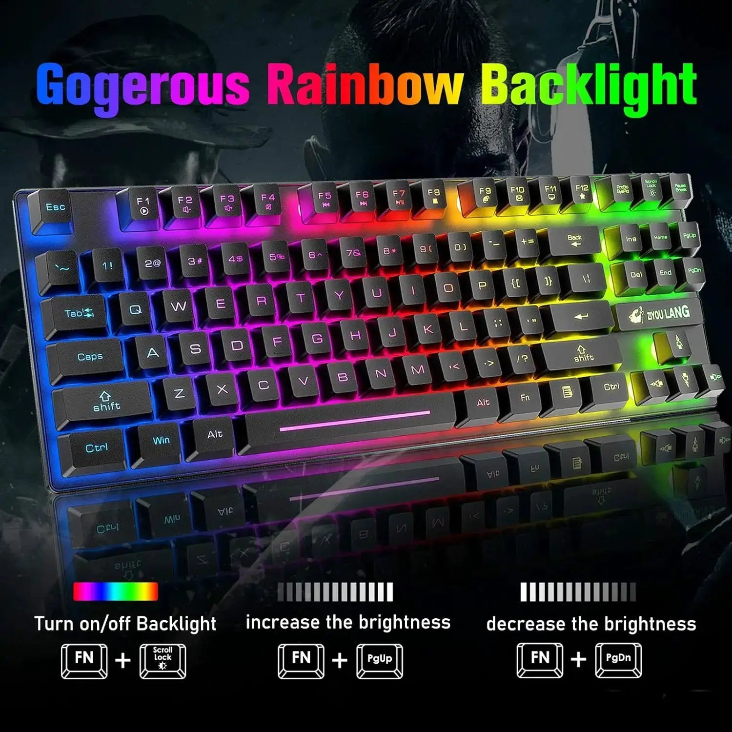 T87 wireless keyboard and mouse set with rainbow backlit keys by Simples Market