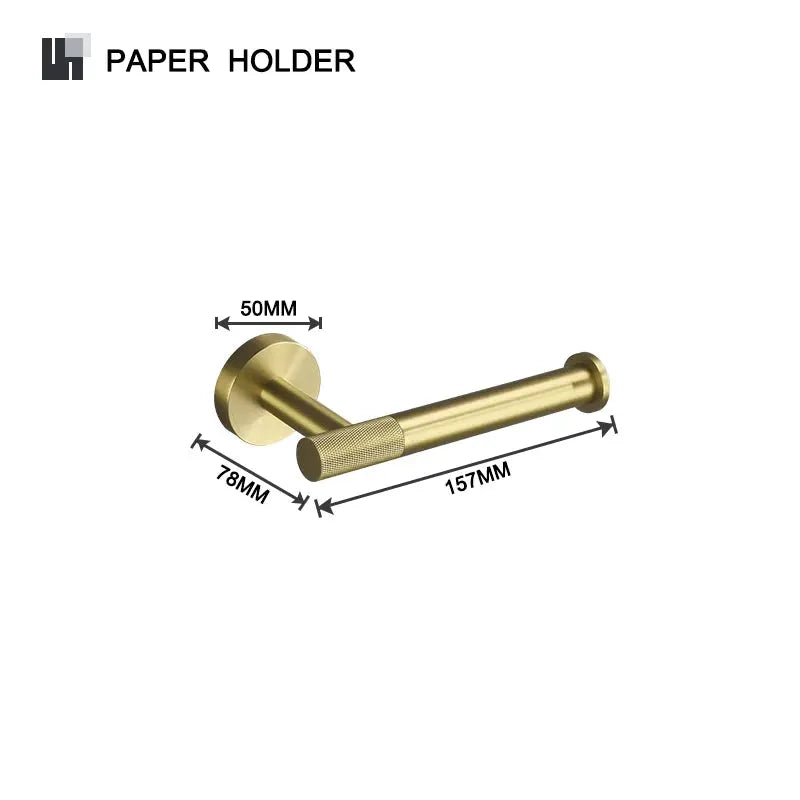 Brushed gold knurled brass wall-mount towel bar, 157mm long