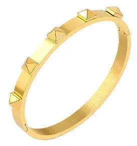 Geometric Stainless Steel Cuff Bracelet For Women With Adjustable Fit And Gold Color Plating