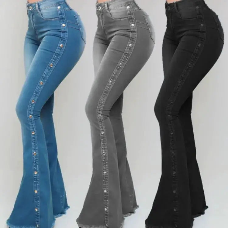 High Waist Stretch Denim Flare Jeans For Women Trousers Autumn 2024