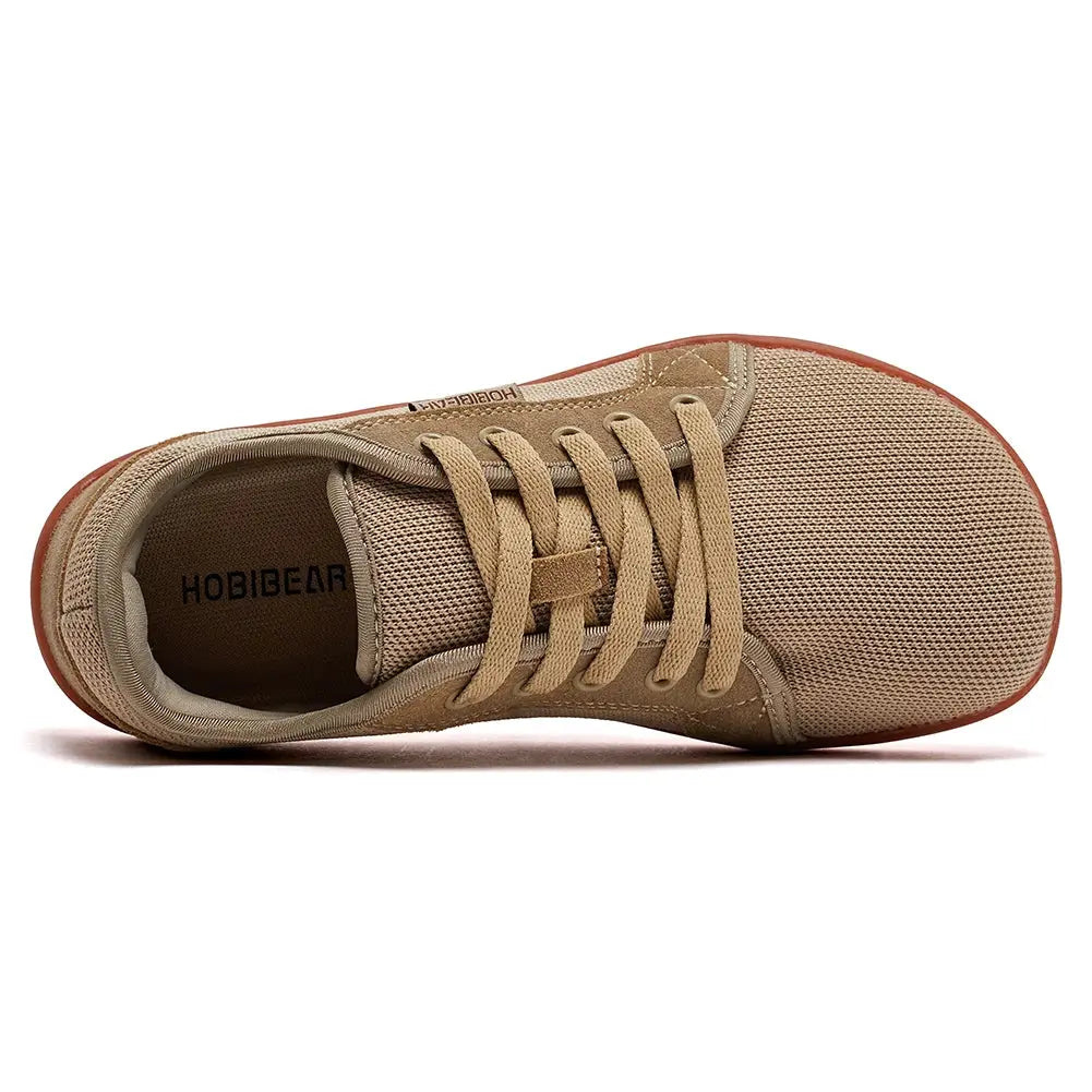HOBIBEAR wide barefoot shoes, tan mesh upper, minimalist outdoor sneakers