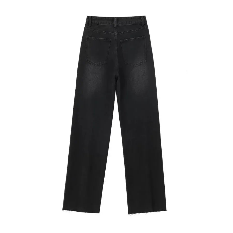 ETJ Wide Leg High Waist Jeans Women Five Pocket Washed And Comfortable
