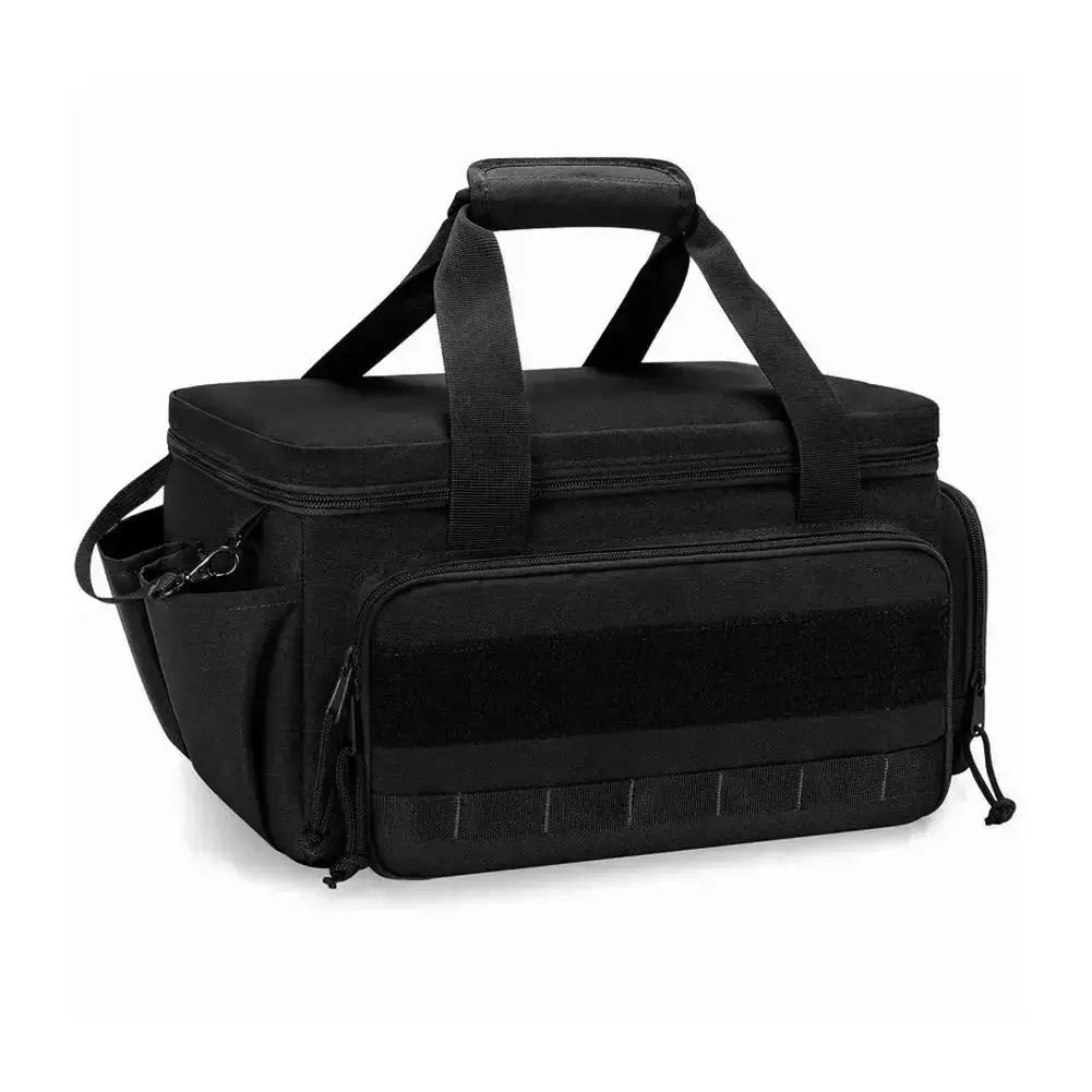 Tool storage bag black with padded base and dual carry handles; water-resistant high-capacity tool case