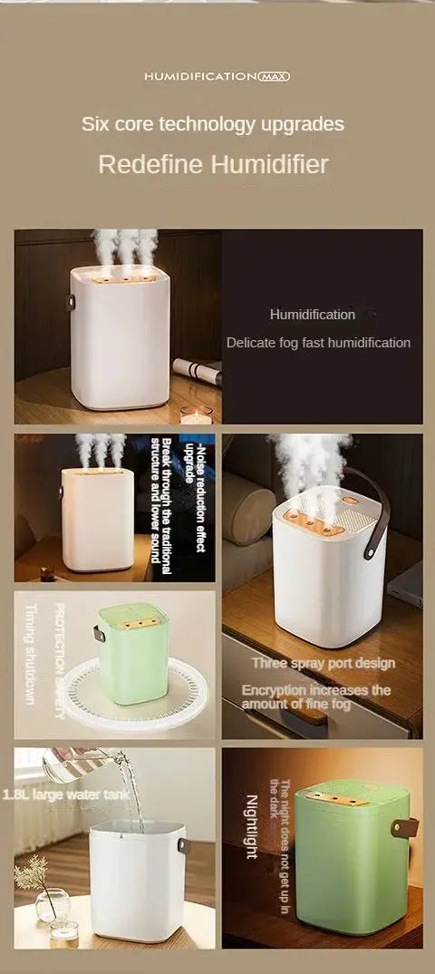 1 set of three nozzle night light humidifier 1.8L large capacity double filter aromatherapy machine mute bedroom car mounted spr