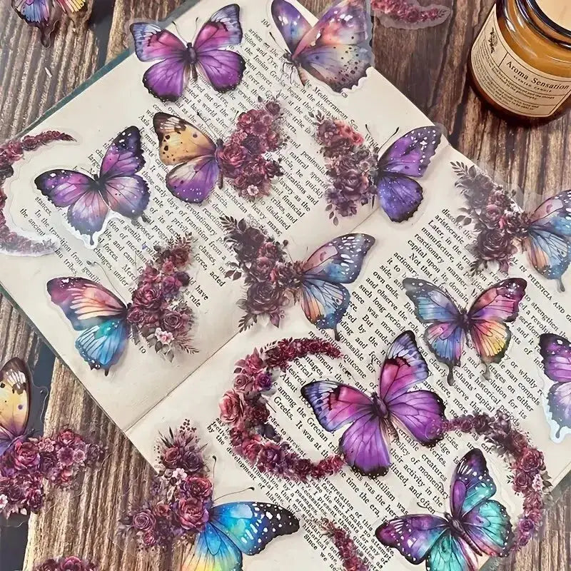 30 Pcs Butterfly and Flower Themed DIY Decorative Sticker Pack for Scrapbooks Journals Planners Labels