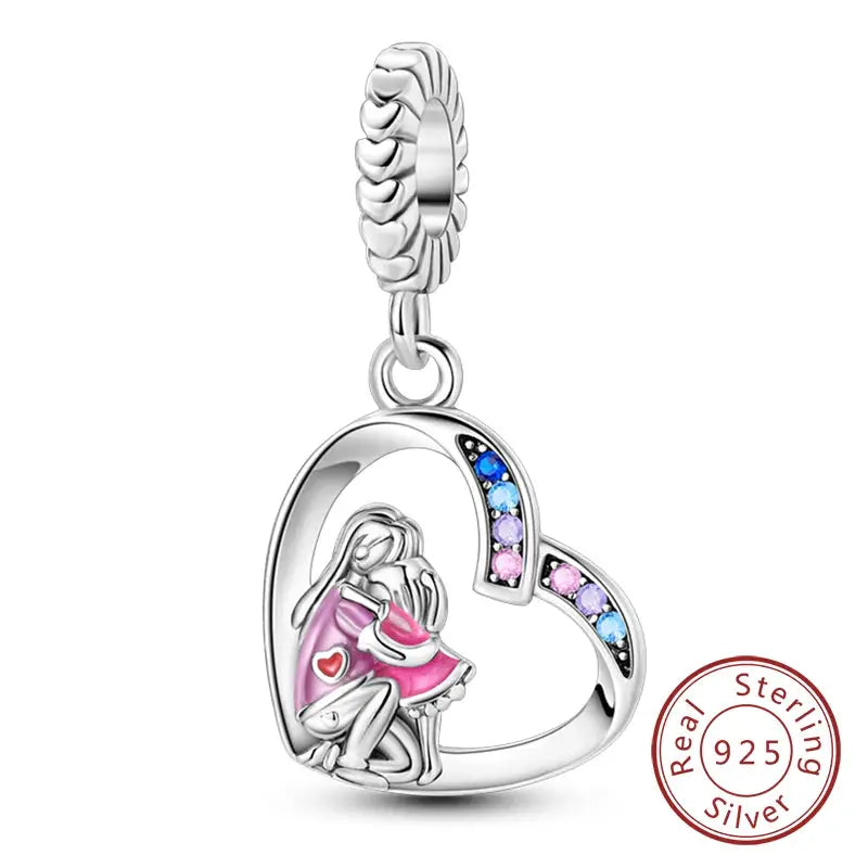 925 Sterling Silver Charms Beads Forever Love Heart Dangle For Bracelet Women Jewelry Gift Sister Family Life
