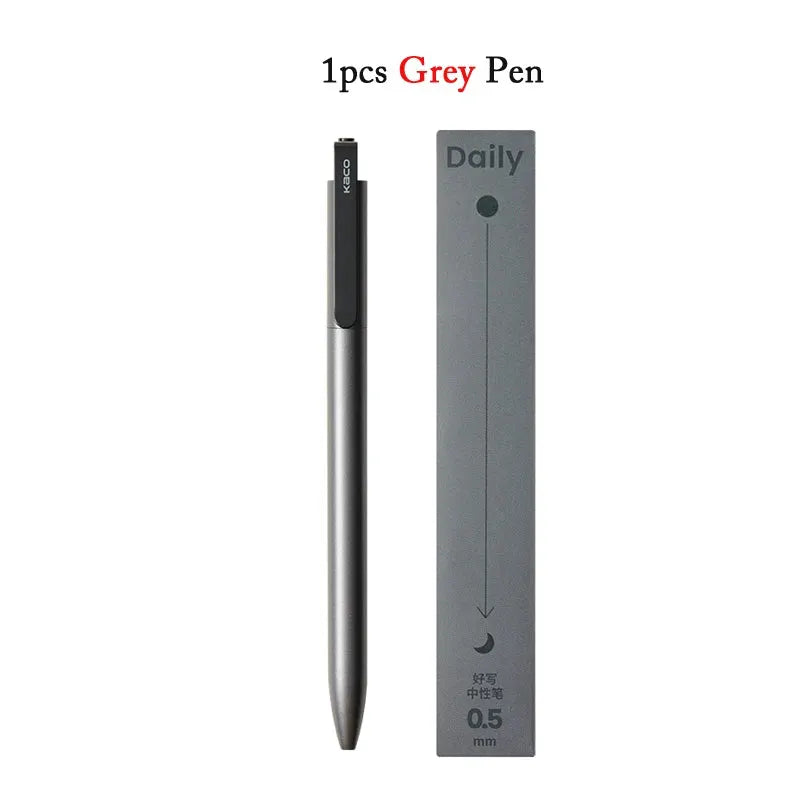 KACO Gel Pen grey metal body with 0.5mm tip beside grey packaging (2 pcs).