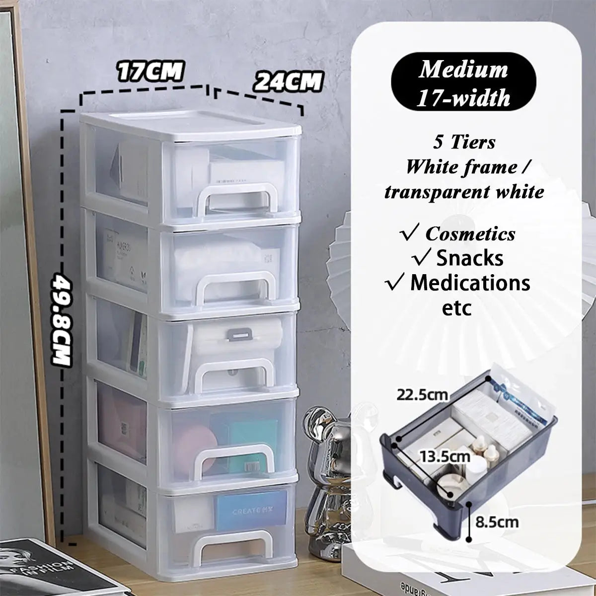 Clear Desktop Storage Box With Drawer Heightened Table Organizer Plastic Office Cabinet For Stationery Cosmetics