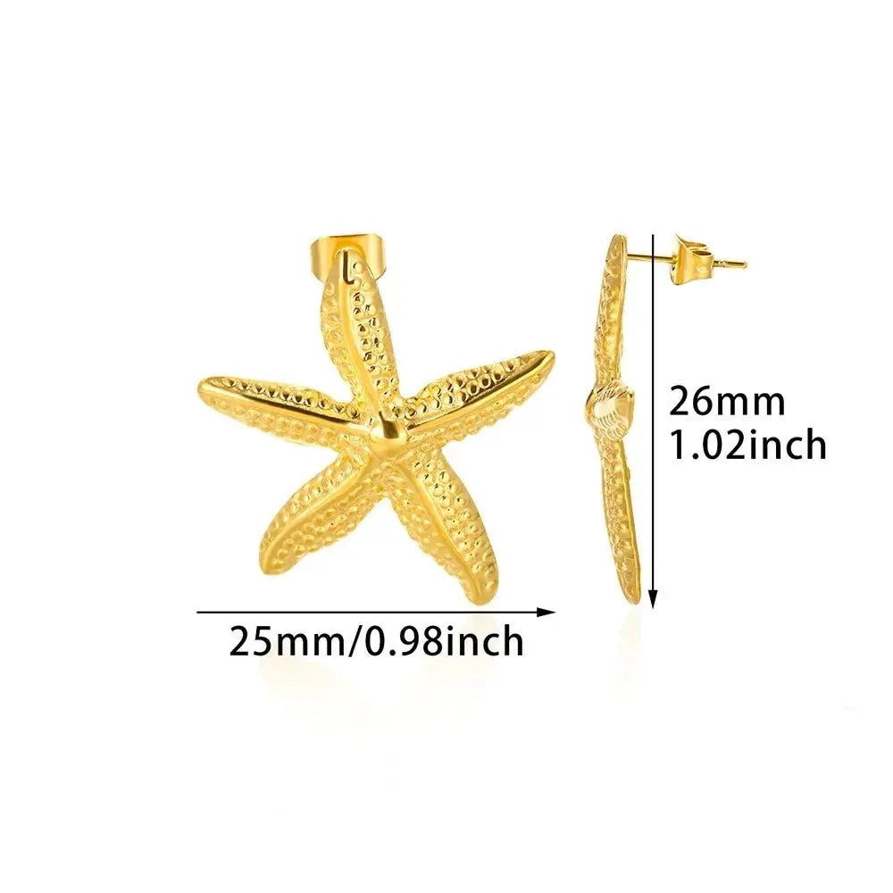 Vintage Summer Starfish Shell Stud Earrings Stainless Steel For Women Ocean Party Jewelry Gift 2025