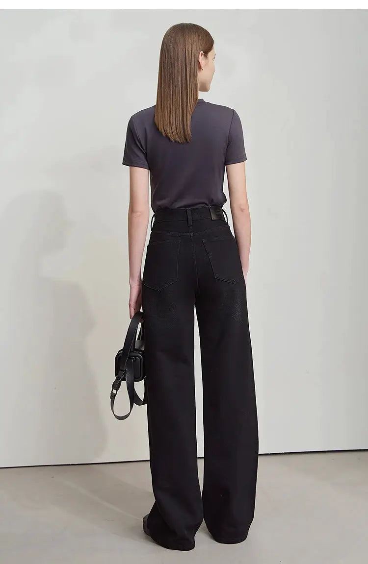 Amii Minimalism Vintage Denim Jeans Women Loose Wide Leg Autumn Pants
