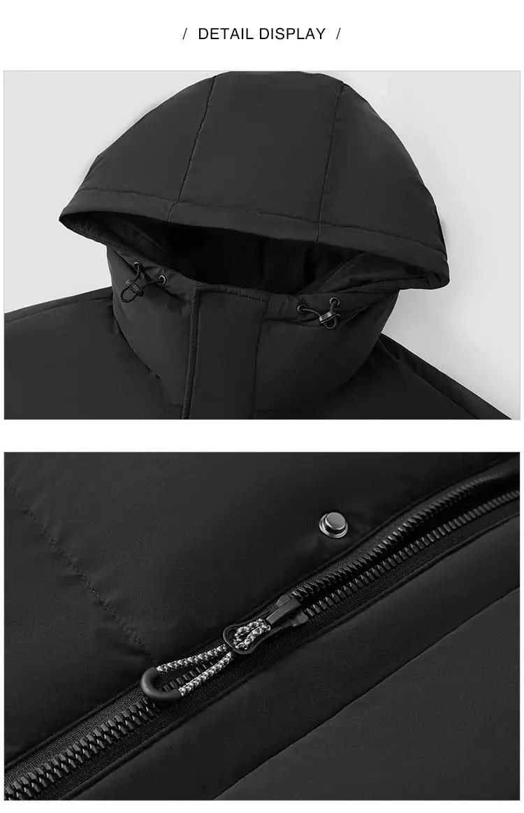 Semir men's down jacket, black waterproof windproof hooded outerwear with front zipper.