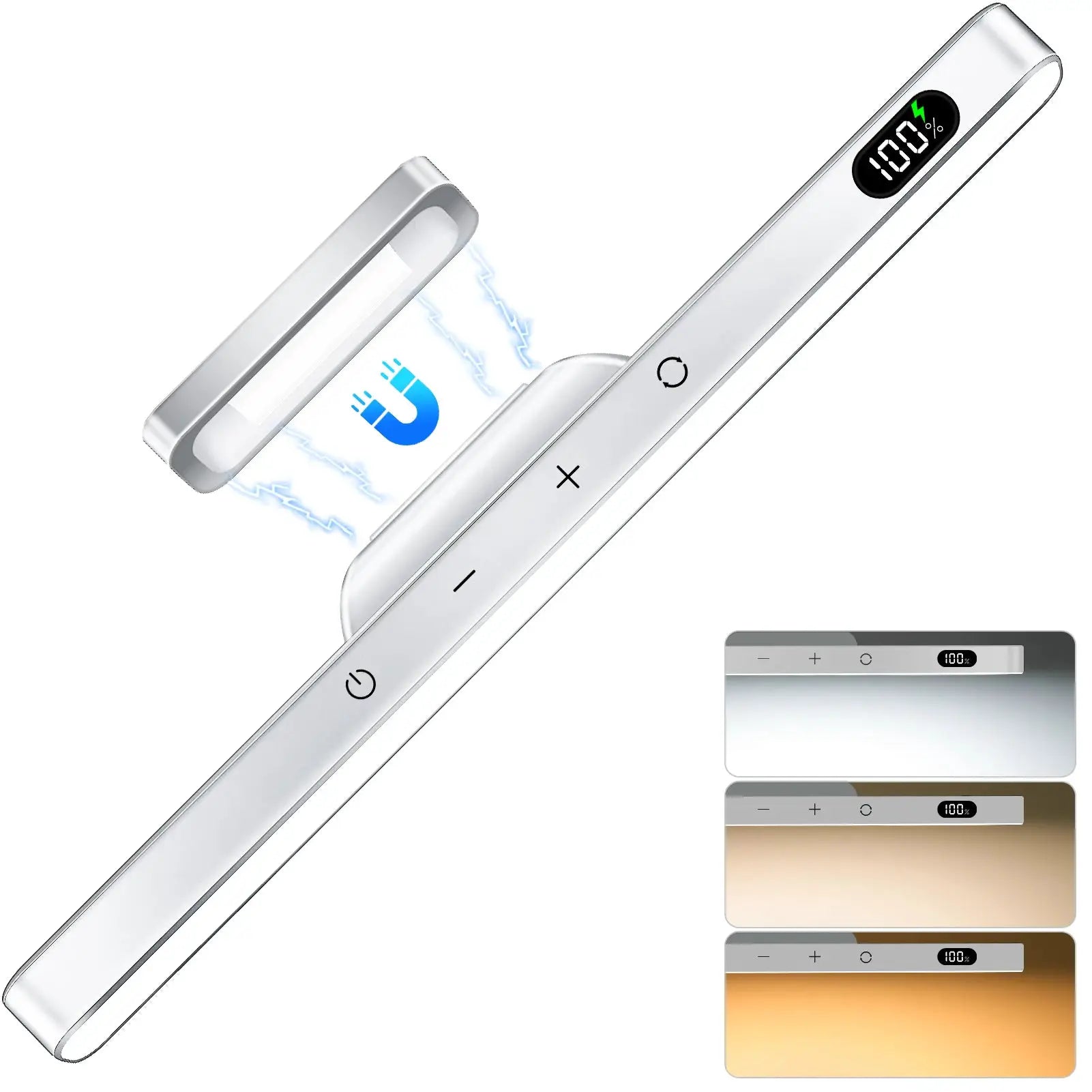 WILLED 5W dimmable night light; silver metal finish, rechargeable under-cabinet makeup light with 3 color options