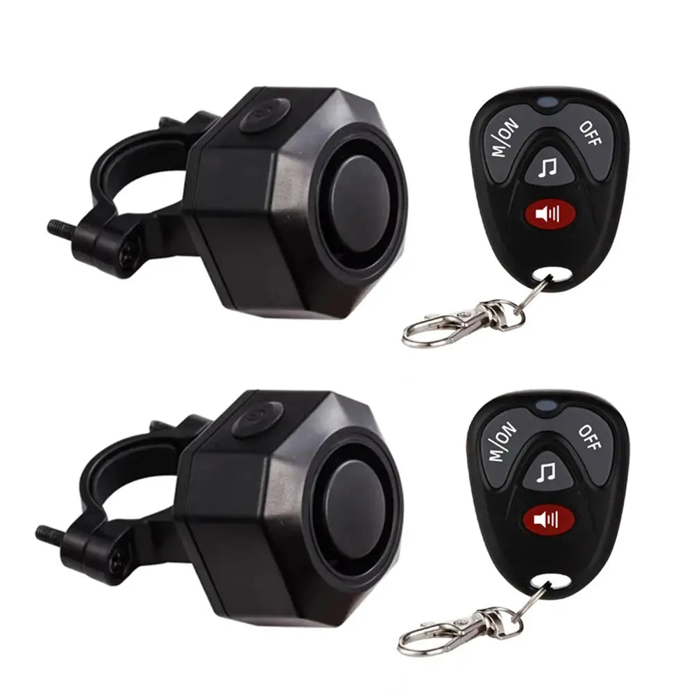Hollarm wireless bike vibration alarm with remotes, black plastic units; two sets (Simples Market)