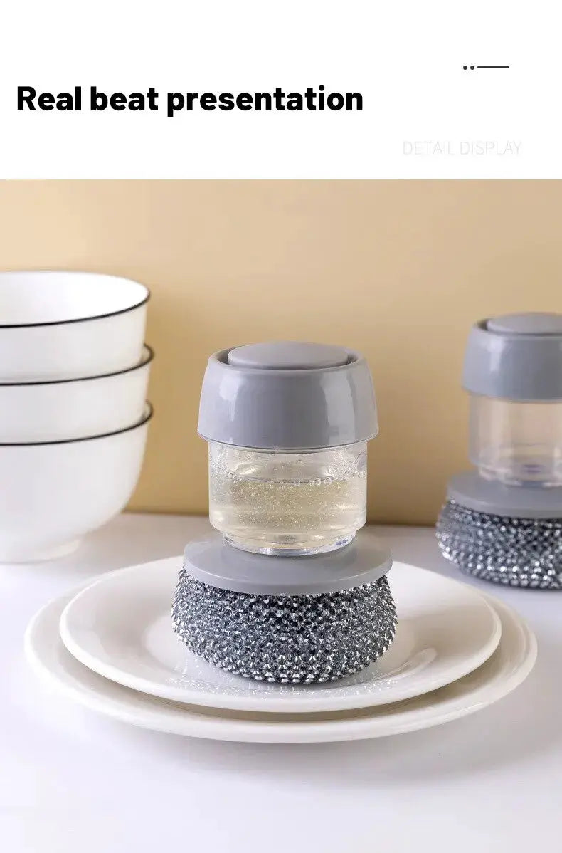Two Simples Market portable soap-dispensing dishwashing brushes with gray caps and beaded scrubbers