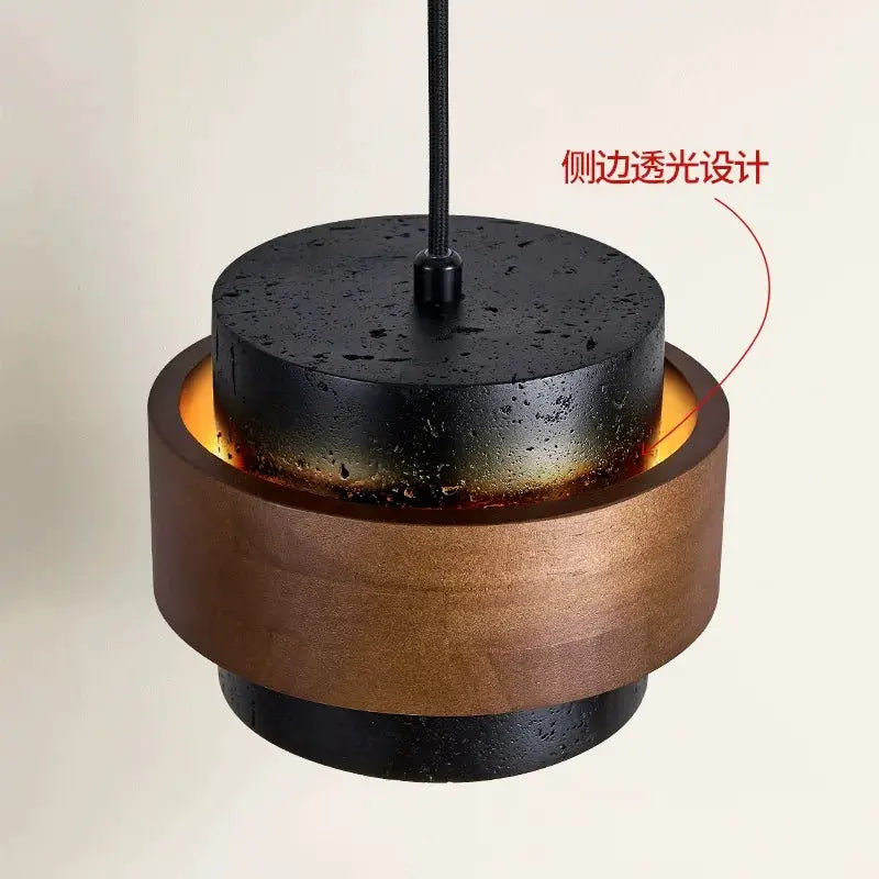 Bar pendant lamp in black with copper band, warm glow, Simples Market Japanese Wabi Sabi style