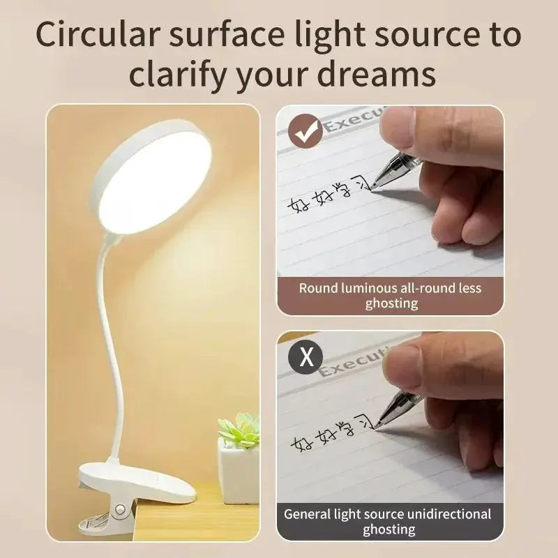 Aurora Tech Led Table Lamp Usb Rechargeable Folding Clamp With Touch Control And Three Dimmer Modes Eye Protection