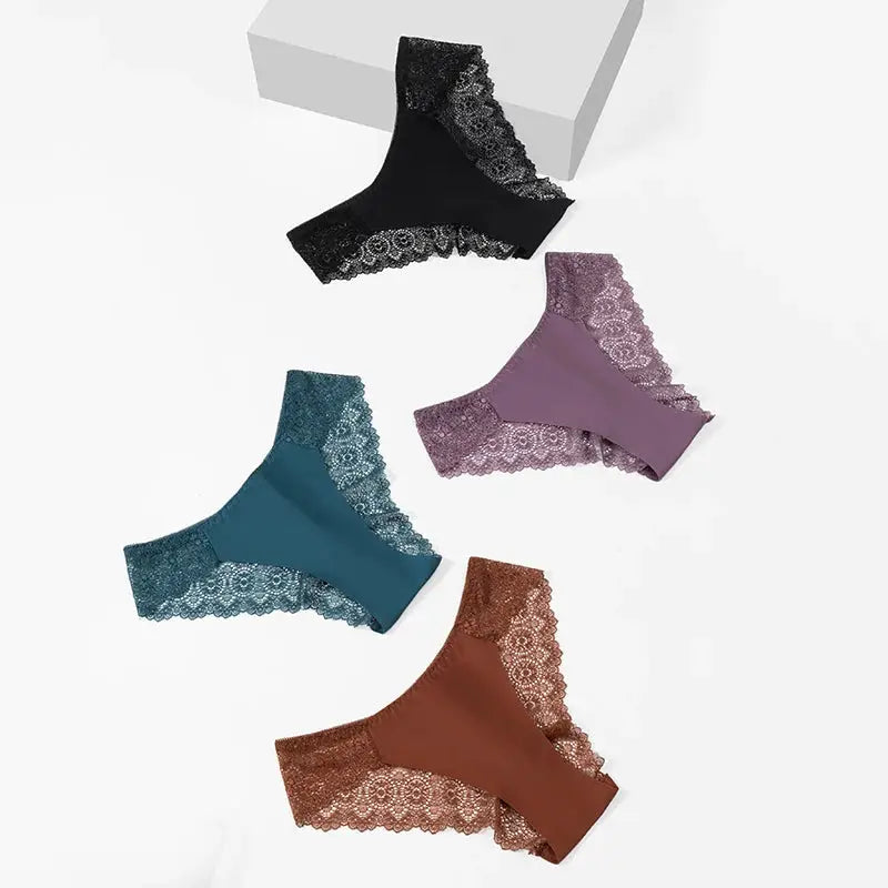 Simples Market women's satin lace panties 4-pack in black, teal, purple, brown