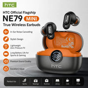 HTC NE79 Mini true wireless earbuds with orange charging case