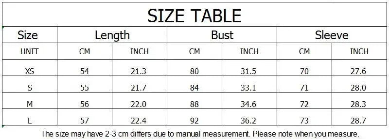 Gidyq women’s white bell-sleeve blouse size chart by Simples Market showing Length, Bust and Sleeve for XS–L