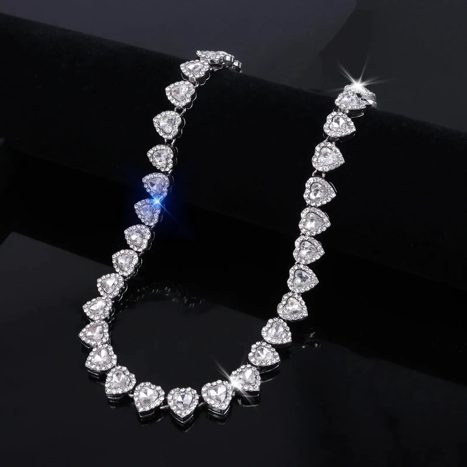 Yupsk 45cm 20cm Shiny Heart Rhinestone Hip Hop Rock Tennis Chain Bracelet Necklace Women Men Trendy Jewelry Set Gift