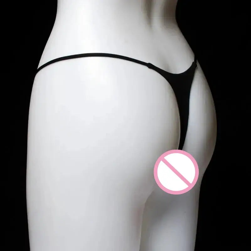 Black low-waist G-string thong on a mannequin, seamless breathable string-side underwear