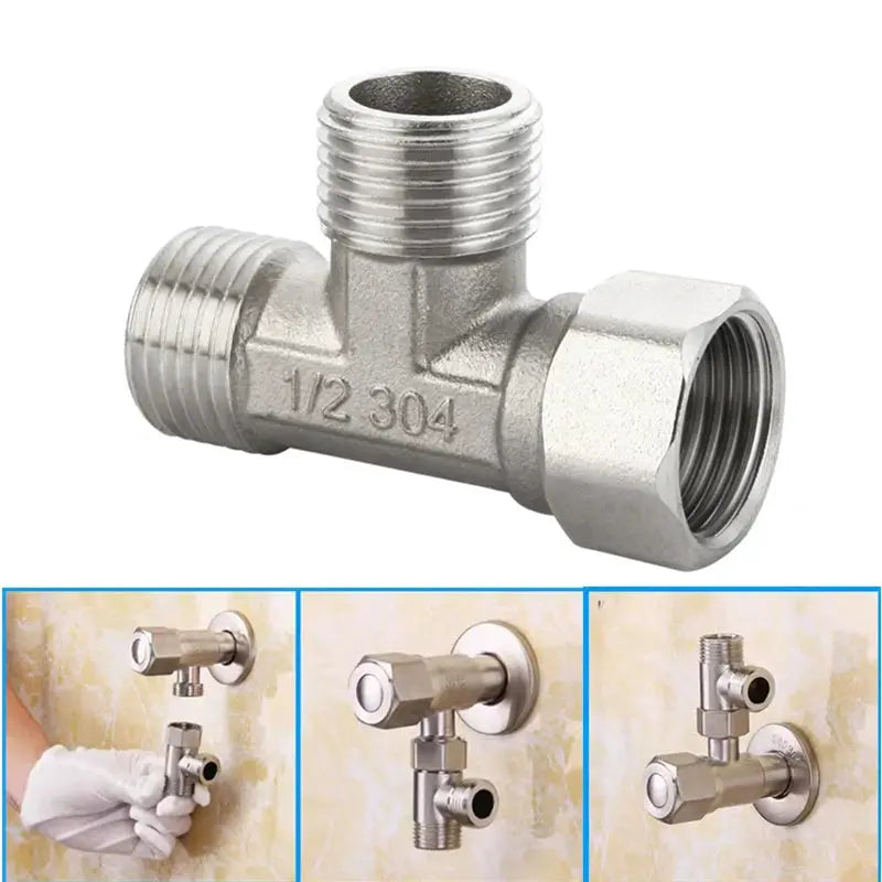 G1/2 in stainless steel T-valve diverter, three-way water splitter for bath and bidet fittings