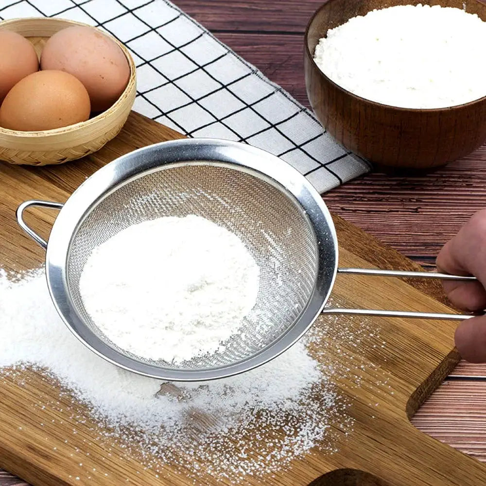 3 Piece Fine Mesh Strainer Set Stainless Steel Multipurpose Flour Sieve Sifter With Handle For Tea And Eggs Kitchen Tool