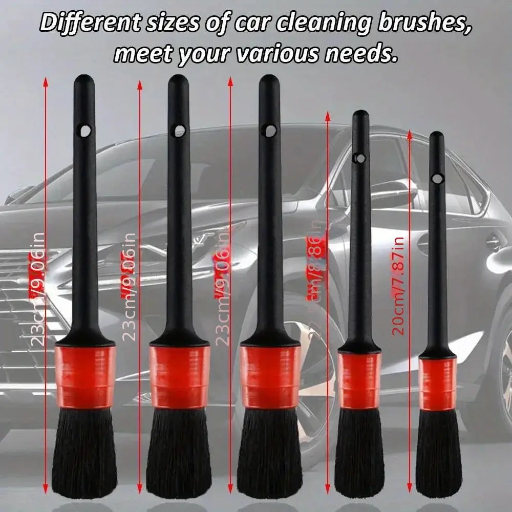 Car detailing brush set by Simples Market, 5 black-handled brushes with red ferrules for vent and air outlet cleaning