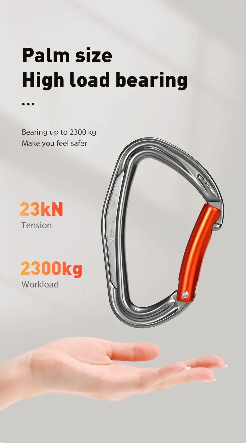 Climbing carabiner Simples Market CLIWIZ SGM7118 curved D- straight UIAA CE certified, 7075 aluminum, orange gate