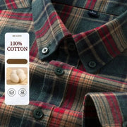 Simples Market men's 100% cotton plaid flannel shirt, multicolor with dark green button-front