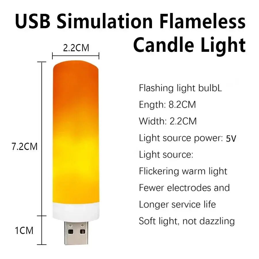 USB LED Night Light Simulated Flame Candle by Simples Market; orange-yellow flickering glow with USB plug