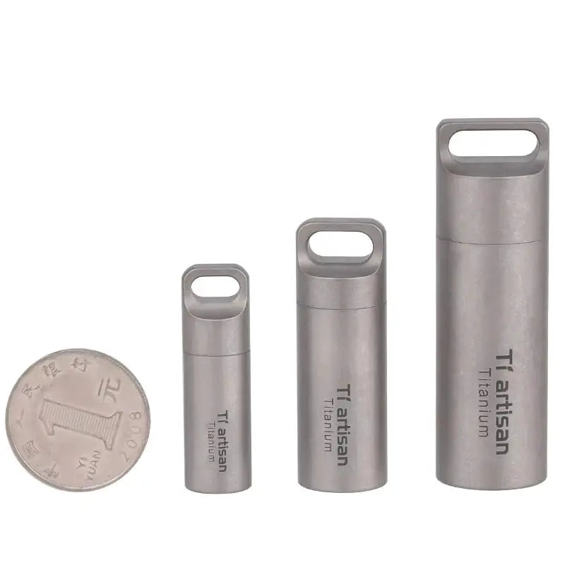 Tiartisan Titanium mini EDC pill containers – 3-piece set of portable, sealed pill boxes with loop tops
