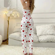 DreamWeave Heart Print Sleeveless Cami Vest And Long Pants Pajama Set Soft Stretch Knit For All Night Comfort