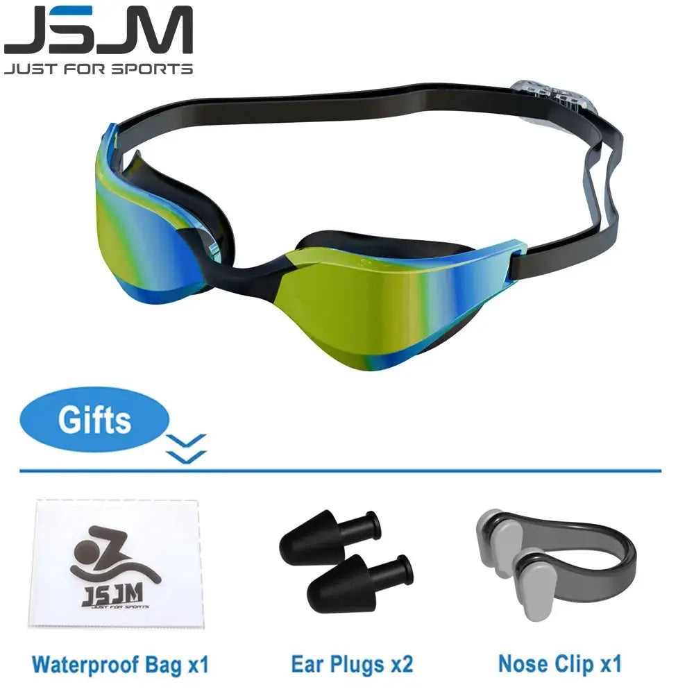 JSJM Anti Fog Swimming Goggles For Adults HD Wide Angle Lens Waterproof Adjustable Silicone Strap For Men And Women