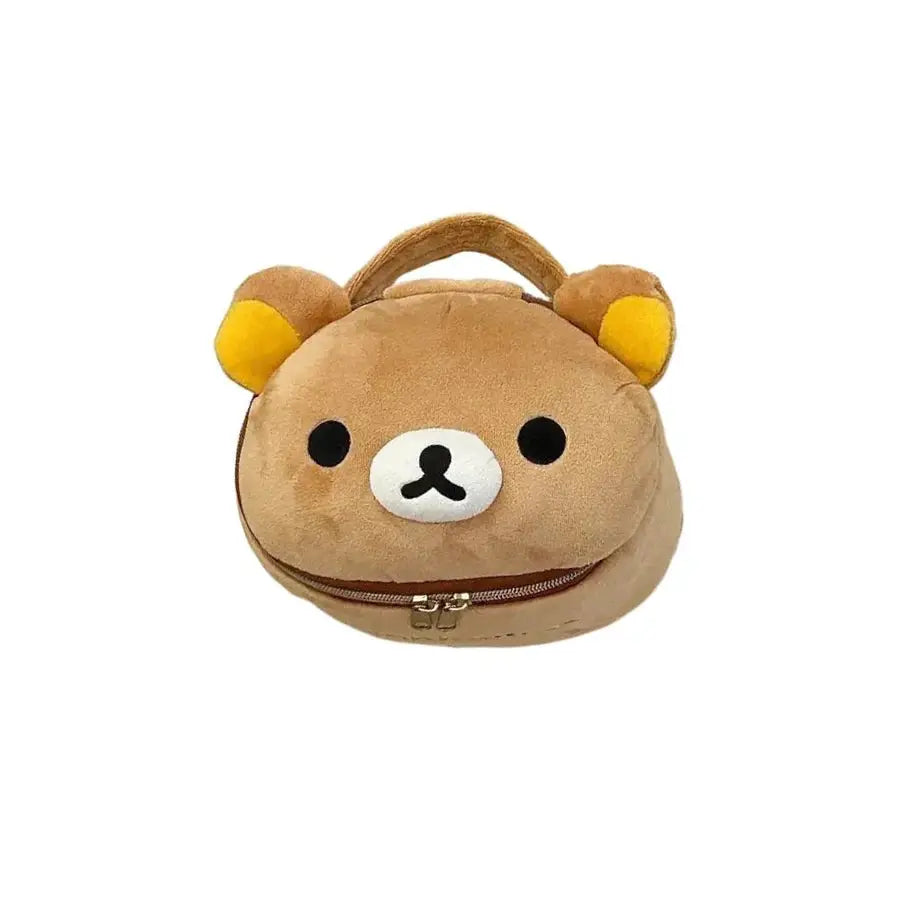 Cute Plush Bear Elliptical Makeup Bag For Travel Portable Cosmetic Case With Handy Handle