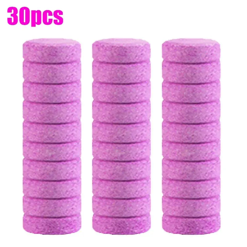 Car windshield cleaner effervescent tablets, 30 pcs, pink cylindrical discs by Simples Market