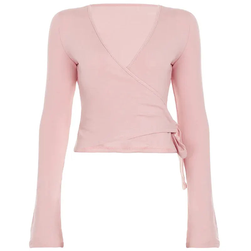 Absobe 2 Piece Leisure Suit Women Flare Sleeve Crop Cardigan Pants
