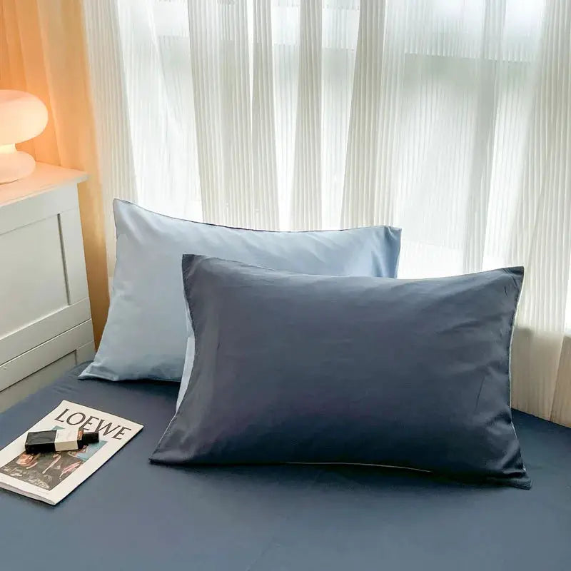 4-piece blue brush-fabric bed set with duvet cover, 2 pillowcases and sheet from Simples Market