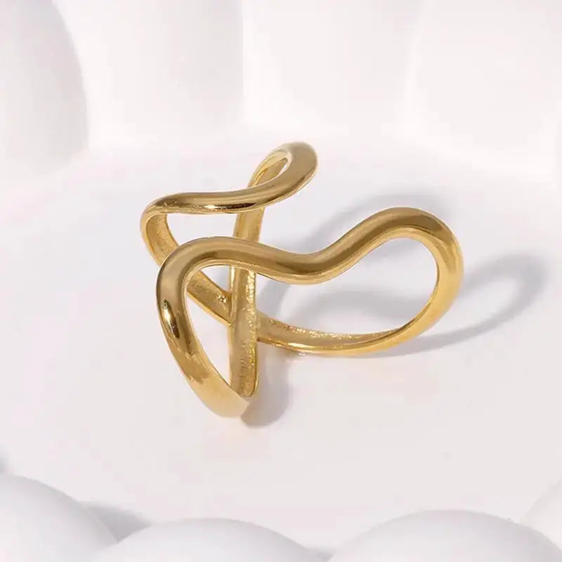 Stainless Steel Open Ring With 18K Gold PVD Plating And Personality Charms For Women Trendy Jewelry