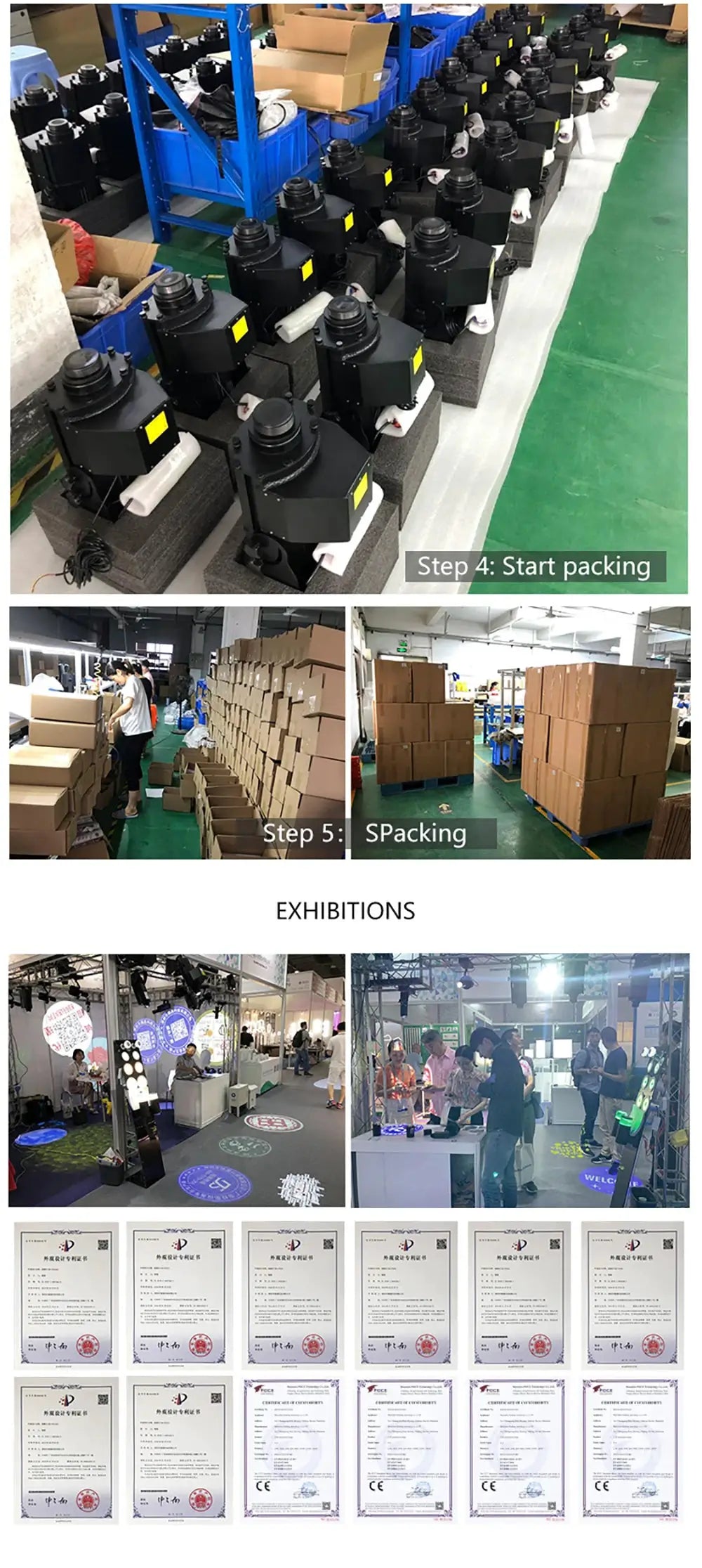Simples Market outdoor IP67 rotating gobo projector lights; black logo projectors packed on foam for shipment
